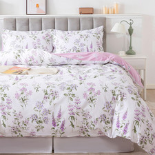 Purple White Floral Duvet Cover Sets Full 100 Cotton Lilac Lavender Reversible