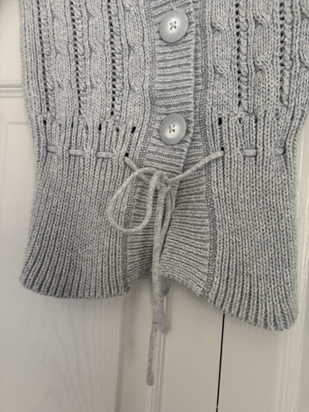 Vintage Y2K Hollister Babydoll Cropped Cable Knit Sweater Bella Swan Gray Sz S image 7