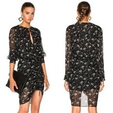 VERONICA BEARD Black Metallic Floral Fitzgerald Ruffle Sleeve Ruched Dress 2 XS