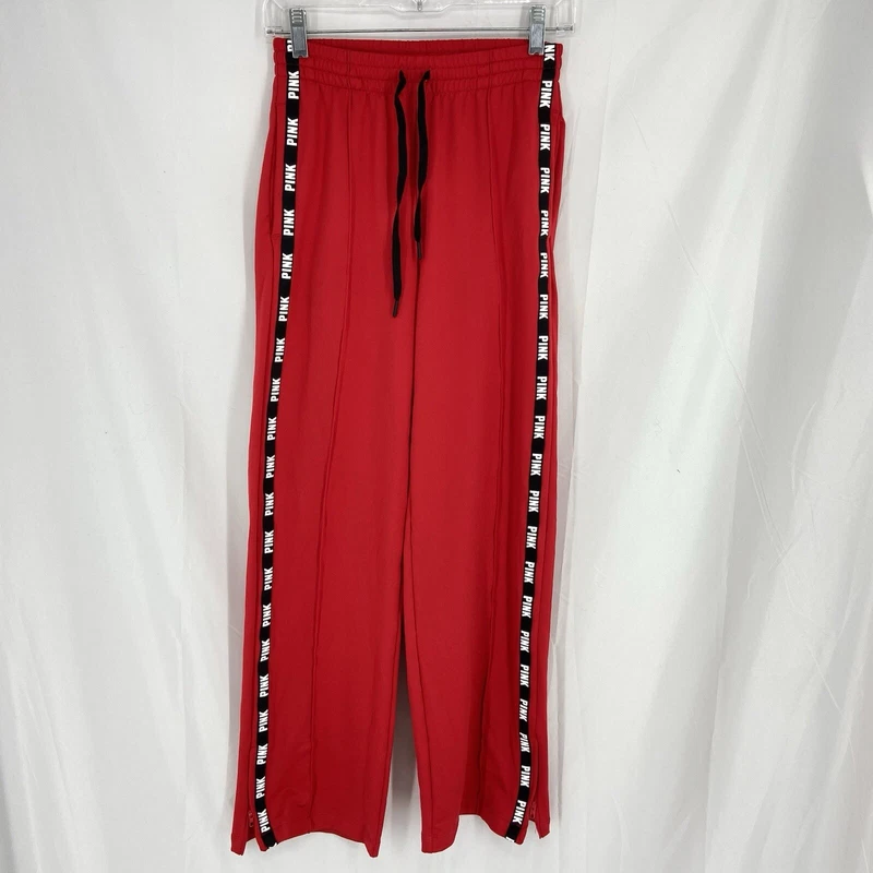 victoria-secret-vs active track stripe logo pockets zip ankles pants