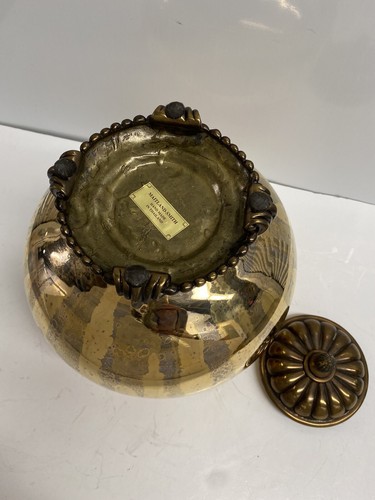 Maitland Smith Hand Blown Glass Covered Jar w/Bronze Base & Lid 9” W x 10”H - Picture 4 of 12