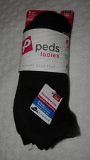 6 Pair Peds Ladies Footbed Cushioning Coolmax Quarter Socks Size 5-10 Black