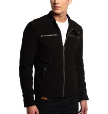 Men's Black Suede Leather Jacket Slim fit Biker Motorcycle Jacket - FL102