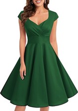 Women Short 1950s Retro Vintage Cocktail Party Swing Dresses Green XXL