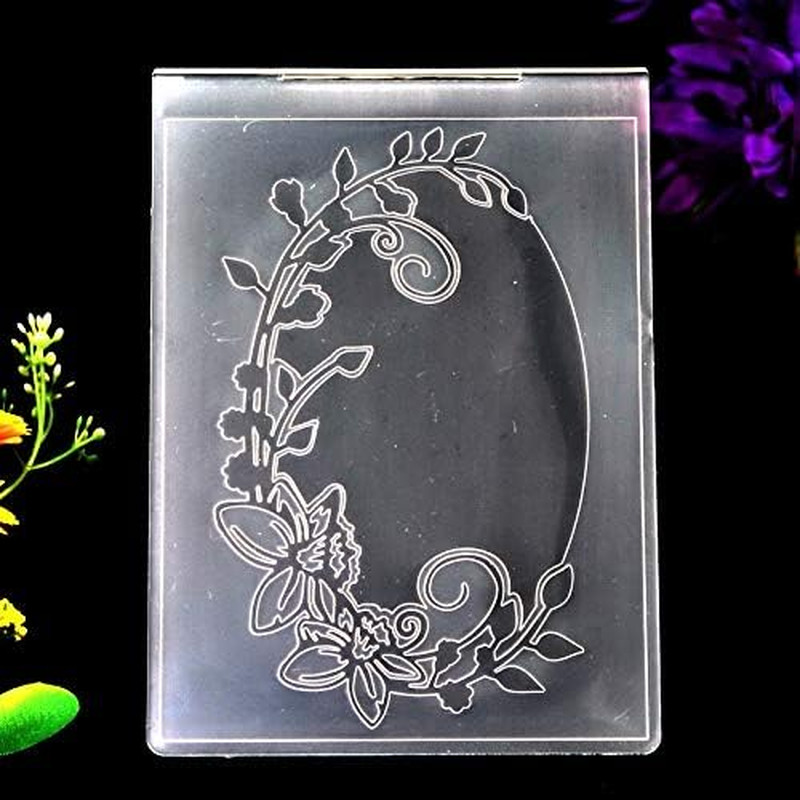 Flowers Leaves Oval Frame Plastic Embossing Folders for Card Making Scrapbooking