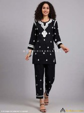 Black Nitya Cotton Chikankari Co-ord Set Lucknow Chikankari Handmade Co-ord Set