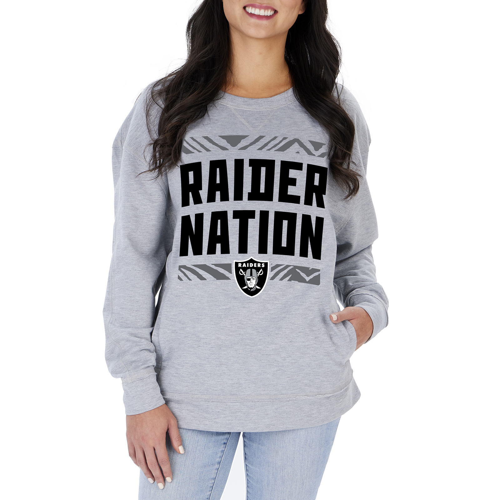 Женская толстовка с круглым вырезом Zubaz NFL Womens Las Vegas Raiders Heather Gray