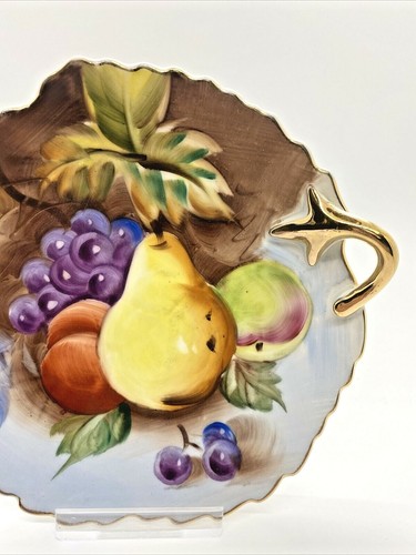 Plato de Colección Lefton China Pintado a Mano Fruta Oro Borde Hoja 20127B - Imagen 2 de 7