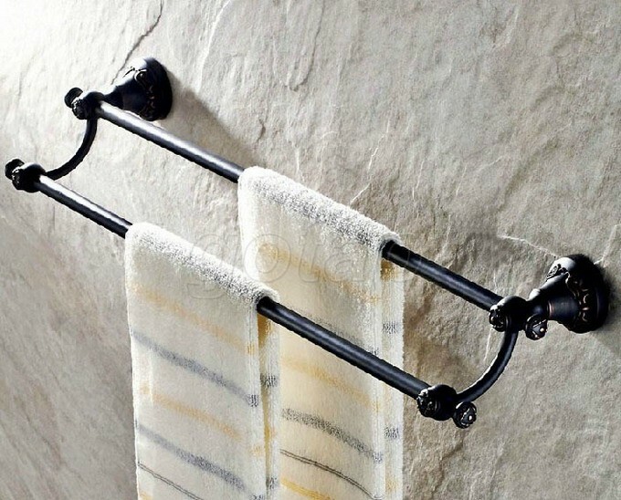 Black Oil Rubbed Bronze Bathroom Accessory Wall Mounted Double Towel Bars Holder