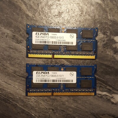 Elpida 6GB DDR3 PC3 10600S Kit (1x 4GB & 1x 2GB) 1333MHZ Laptop Memory RAM