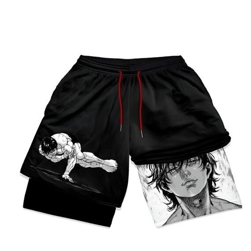 Anime Fitnessshorts - Baki Fitnessshorts, 2 in 1 Herren Kompressionsshorts, Netzshorts