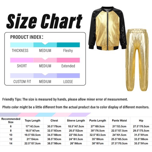 Kids Boys Girls Jazz Hip Hop Modern Shiny Metallic Jacket and Pants Dancewear - Picture 11 of 255