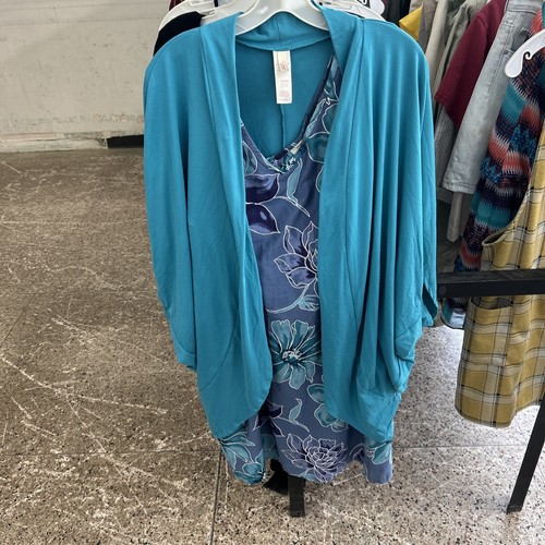 Size 24 2X Teal Green Batwing Cocoon Jacket Cardigan RETREAT Rhonda Shear Vtg - Picture 2 of 6