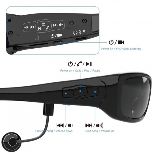 Xiaomi Sunglasses Detachable Bluetooth Earbuds FHD DVR Video Spy Music Phone - Bild 3 von 10