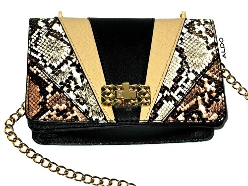 ALDO VALSTRONA BLACK EMBOSSED REPTILE PRINT HANDBAG UNUSED