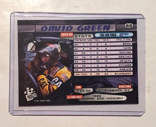 1997 Press Pass Racing David Green (#68) Trading Card - Bild 2 von 2