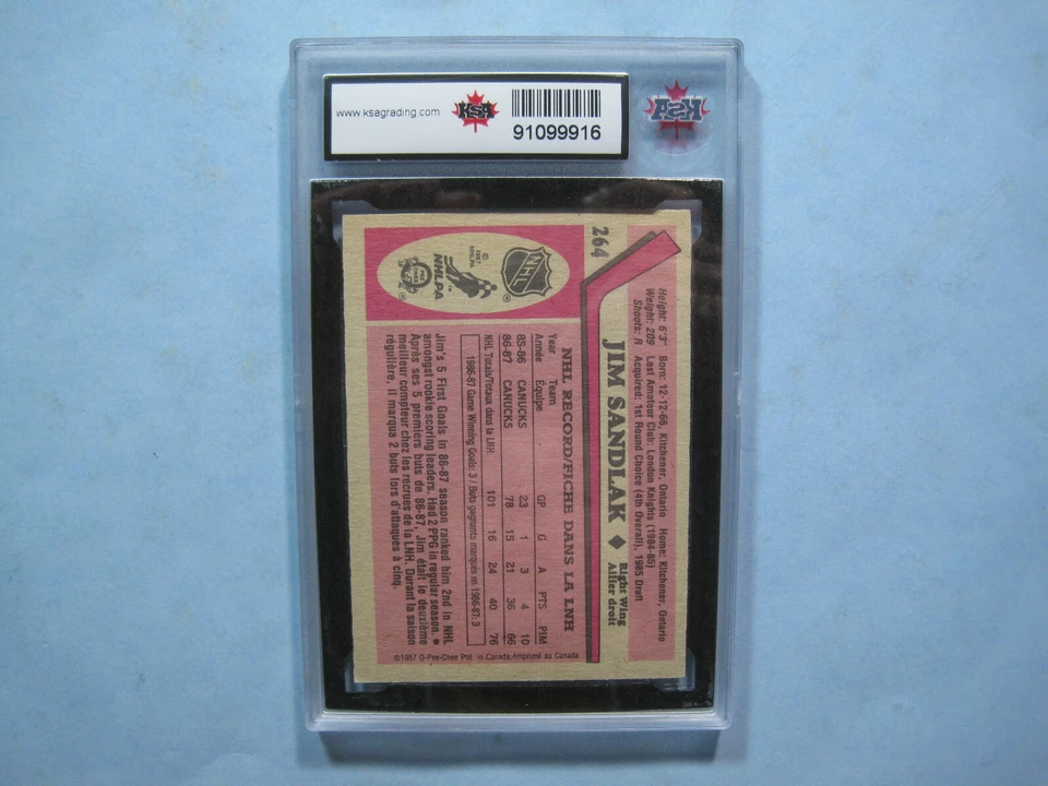 1987/88 O-PEE-CHEE NHL HOCKEY CARD #264 JIM SANDLAK ROOKIE KSA 8 NM/MINT OPC - Image 2 of 2