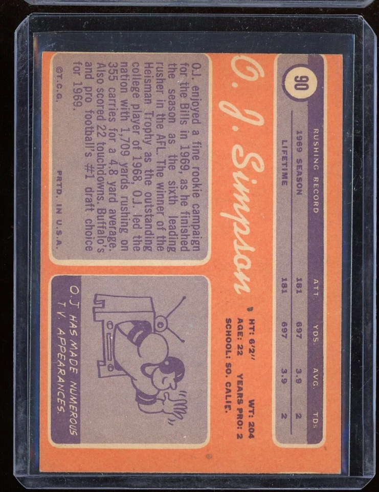 1970 Topps #90 O.J. Simpson RC - Image 2 of 2