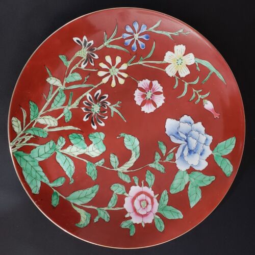 Plato de cerámica vintage estilo asiático floral flor Macao Chinoiserie 10" - Imagen 1 de 6