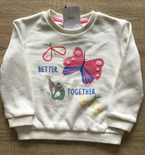 M&S Warm White Sweatshirt With Butterfly Motif Print 2-3 Years - Picture 1 of 4