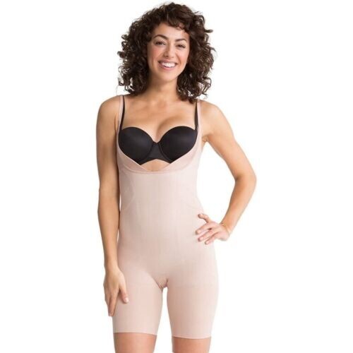 SPANX Slimmer & Shine Open-Bust Mid-Thigh Firm Bodysuit Rose