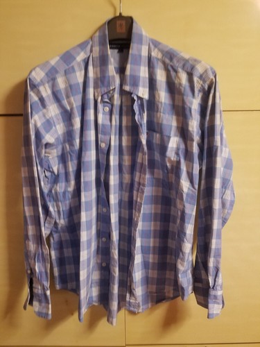 TOMMY HILFIGER Large 17 " Blue & White Check Long Sleeve Formal Cotton Shirt