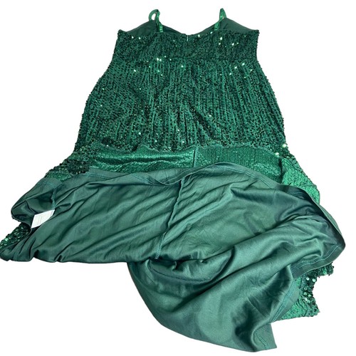 Abito formale Glamaker donna taglie forti 3XL verde lungo paillettes spacco gamba fantasia - Foto 5 di 16