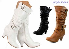 New Women's Fashion Round Toe Low Heel Zipper Mid Calf Knee High Boots