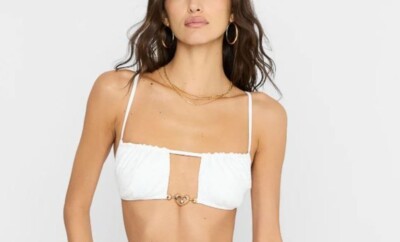 NEW Beach Bunny Women's Rio Strappy Swim Top Bralette White Size Large Heart