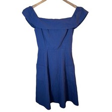 ASOS Off the Shoulder Natural Fibre Navy Midi Dress size 6