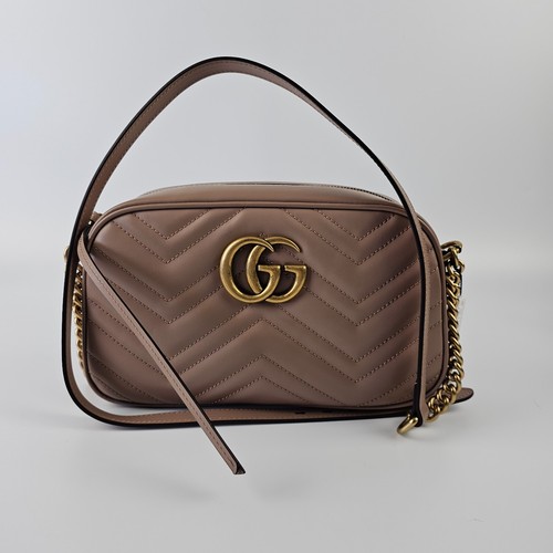 GUCCI GG Marmont Small $1950 Dusty Pink Leather Shoulder Bag New And Authentic
