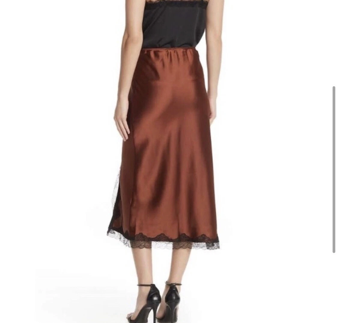 Womens TOPSHOP lace trim satin midi skirt size 6. eBay
