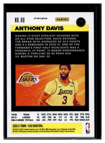 2020-21 Panini Flux Silver Pulsar Prizm #80 Anthony Davis Target (Qty) - Picture 2 of 2