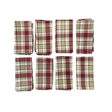 Park Designs Dining Napkins Set 8 Burgundy Green  Plaid 17" By 16.5"  Cotton
