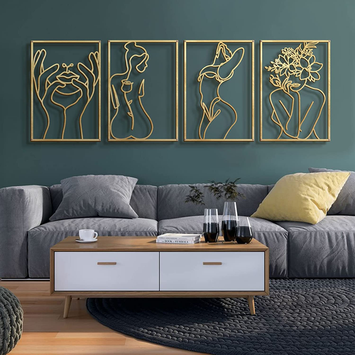4 Pack Gold Wall Art Décor, Minimalist Décor Single Line Art Wall Décor, Real Me - Picture 10 of 12
