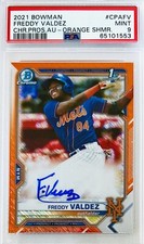2021 Bowman Chrome Freddy Valdez 1st Bowman Orange Shim Refr. Auto #/50 PSA 9 🔥