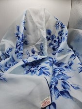 Vintage Scarf 100 Rayon Hand Rolled Made In Japan Blue Floral 32 Inch Square