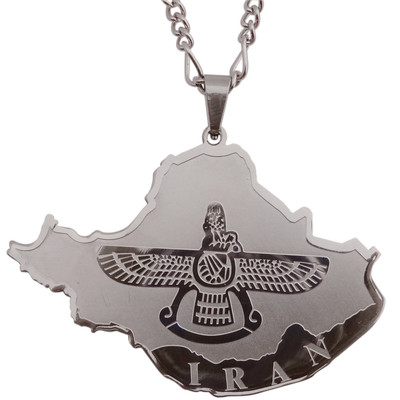 Large Persian Map Farvahar Flag Necklace Chain Persia Faravahar Farohar Gift Art