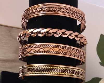 Bundle of 4 Tibetan Copper Magnetic Bracelet Arthritis Pain Therapy Cuff Bangle