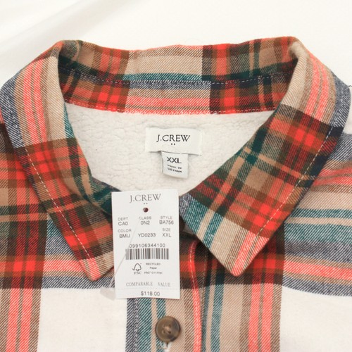 J. Crew Women's Sherpa-lined flannel shirt-sweater XXL Red Orange - Picture 5 of 7