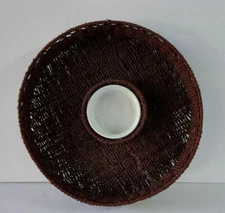 Chip And Dip Serving Basket Tray NEW w/Dish For Dip Wicker Rattan 15"x 3" 