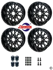 GOLF CART 12"x7" 'VENOM' BLACK ALUMINUM OFFSET WHEELS / RIMS (SET OF 4) 