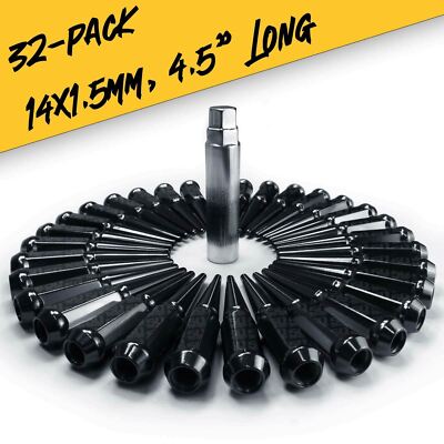 Set of 32 Hardened Black Steel Spike Lug Nuts 14x1.5mm Fits GMC 8 Lug