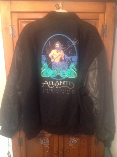 Nueva Chaqueta ATLANTIS PARADISE ISLAND BAHAMAS Cuero Mangas Bordada Negra - Imagen 5 de 11
