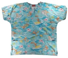 Curious George The Monkey Light Blue Medical Scrub Top Size Medium Multi Color