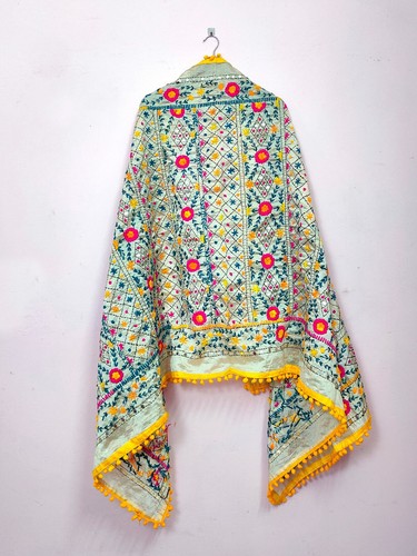 1 pc Original Phulkari Embroidery Silk Dupatta Chanderi Silk Dupatta Assorted - Picture 2 of 24
