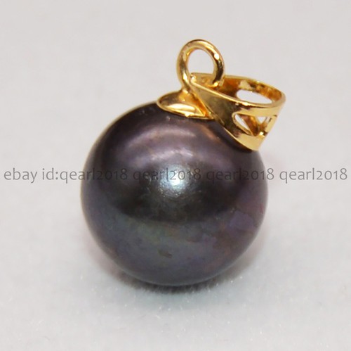 Gorgeous Genuine Natural Round Black Tahitian Pearl Pendant 14K Gold 8-14mm - Picture 44 of 48