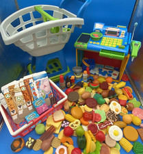 Vintage Lot of Play Food Cash Register with Scanner Shopping Cart  More 200pc