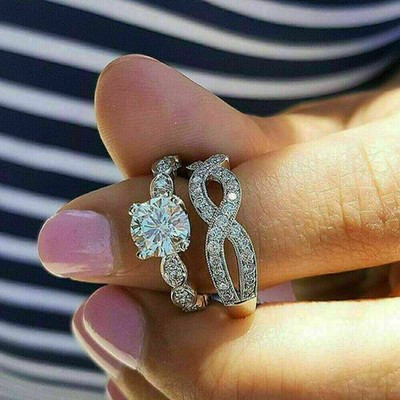 1.48Ct Lab Created Round Diamond Bride Engagement Wedding Ring Set 14K WhiteGold