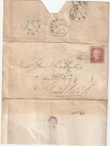 1858 THORNLIEBANK SCOTS LOCAL CANCELLATION 1d STAR WRAPPER TO MUIRKIRK RARITY F - Picture 2 of 3